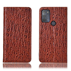 Leather Case Stands Flip Cover Holder H15P for Motorola Moto G50 Brown