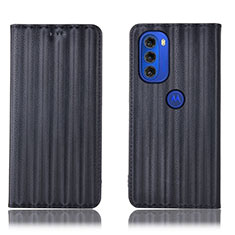 Leather Case Stands Flip Cover Holder H15P for Motorola Moto G51 5G Black