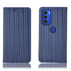 Leather Case Stands Flip Cover Holder H15P for Motorola Moto G51 5G Blue