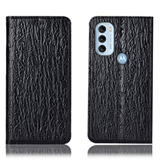 Leather Case Stands Flip Cover Holder H15P for Motorola Moto G71 5G Black