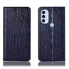 Leather Case Stands Flip Cover Holder H15P for Motorola Moto G71 5G Blue
