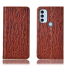 Leather Case Stands Flip Cover Holder H15P for Motorola Moto G71 5G Brown