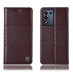Leather Case Stands Flip Cover Holder H15P for Oppo K9S 5G Brown