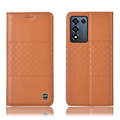 Leather Case Stands Flip Cover Holder H15P for Oppo K9S 5G Orange