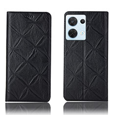 Leather Case Stands Flip Cover Holder H15P for Oppo Reno8 5G Black