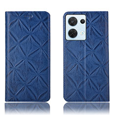 Leather Case Stands Flip Cover Holder H15P for Oppo Reno8 5G Blue