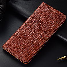 Leather Case Stands Flip Cover Holder H15P for Samsung Galaxy A60 Brown