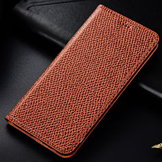 Leather Case Stands Flip Cover Holder H15P for Samsung Galaxy Note 10 Plus 5G Brown