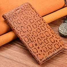 Leather Case Stands Flip Cover Holder H16P for Apple iPhone 12 Light Brown