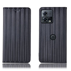 Leather Case Stands Flip Cover Holder H16P for Motorola Moto Edge 30 Fusion 5G Black