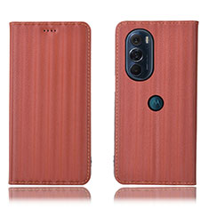 Leather Case Stands Flip Cover Holder H16P for Motorola Moto Edge 30 Pro 5G Brown