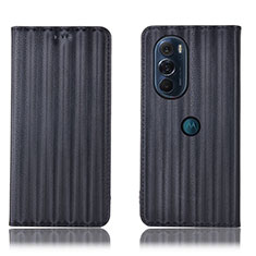 Leather Case Stands Flip Cover Holder H16P for Motorola Moto Edge Plus (2022) 5G Black