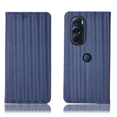 Leather Case Stands Flip Cover Holder H16P for Motorola Moto Edge Plus (2022) 5G Blue
