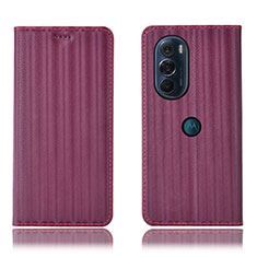 Leather Case Stands Flip Cover Holder H16P for Motorola Moto Edge Plus (2022) 5G Purple