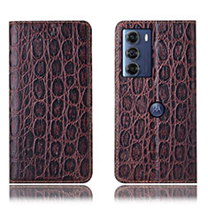 Leather Case Stands Flip Cover Holder H16P for Motorola Moto Edge S30 5G Brown