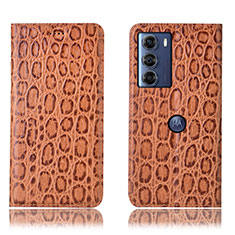 Leather Case Stands Flip Cover Holder H16P for Motorola Moto Edge S30 5G Light Brown