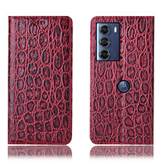 Leather Case Stands Flip Cover Holder H16P for Motorola Moto G200 5G Red