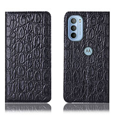 Leather Case Stands Flip Cover Holder H16P for Motorola Moto G31 Black