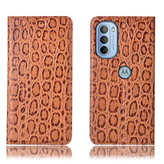 Leather Case Stands Flip Cover Holder H16P for Motorola Moto G31 Light Brown