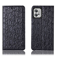 Leather Case Stands Flip Cover Holder H16P for Motorola Moto G32 Black