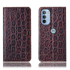 Leather Case Stands Flip Cover Holder H16P for Motorola Moto G41 Brown