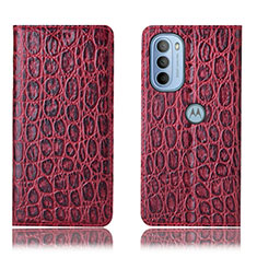Leather Case Stands Flip Cover Holder H16P for Motorola Moto G41 Red