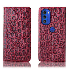 Leather Case Stands Flip Cover Holder H16P for Motorola Moto G51 5G Red