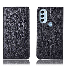 Leather Case Stands Flip Cover Holder H16P for Motorola Moto G71 5G Black