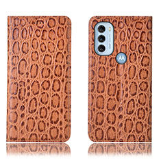 Leather Case Stands Flip Cover Holder H16P for Motorola Moto G71 5G Light Brown