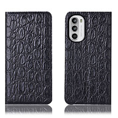 Leather Case Stands Flip Cover Holder H16P for Motorola Moto G71s 5G Black