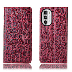 Leather Case Stands Flip Cover Holder H16P for Motorola Moto G82 5G Red