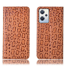 Leather Case Stands Flip Cover Holder H16P for OnePlus Nord CE 2 Lite 5G Light Brown