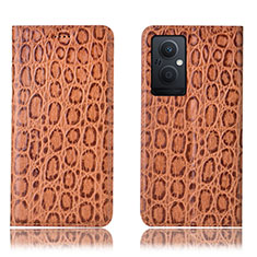 Leather Case Stands Flip Cover Holder H16P for OnePlus Nord N20 5G Light Brown