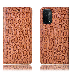 Leather Case Stands Flip Cover Holder H16P for OnePlus Nord N200 5G Light Brown