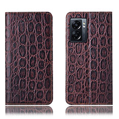 Leather Case Stands Flip Cover Holder H16P for OnePlus Nord N300 5G Brown