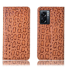 Leather Case Stands Flip Cover Holder H16P for OnePlus Nord N300 5G Light Brown