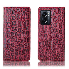 Leather Case Stands Flip Cover Holder H16P for OnePlus Nord N300 5G Red