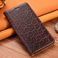 Leather Case Stands Flip Cover Holder H16P for Oppo A53s Brown