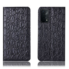 Leather Case Stands Flip Cover Holder H16P for Oppo A74 5G Black