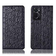 Leather Case Stands Flip Cover Holder H16P for Oppo A76 Black