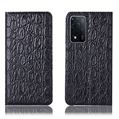Leather Case Stands Flip Cover Holder H16P for Oppo A93s 5G Black