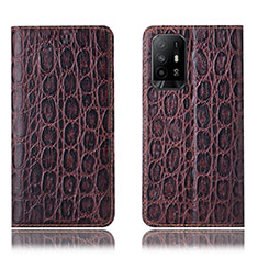 Leather Case Stands Flip Cover Holder H16P for Oppo A95 5G Brown