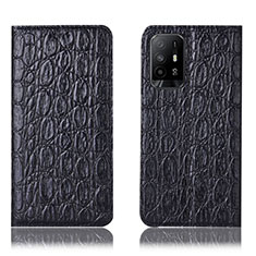 Leather Case Stands Flip Cover Holder H16P for Oppo F19 Pro+ Plus 5G Black