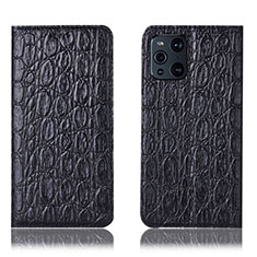 Leather Case Stands Flip Cover Holder H16P for Oppo Find X3 5G Black