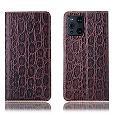Leather Case Stands Flip Cover Holder H16P for Oppo Find X3 Pro 5G Brown