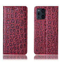 Leather Case Stands Flip Cover Holder H16P for Oppo Find X3 Pro 5G Red