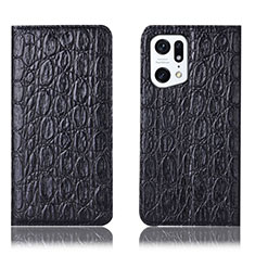 Leather Case Stands Flip Cover Holder H16P for Oppo Find X5 5G Black
