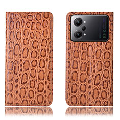Leather Case Stands Flip Cover Holder H16P for Oppo K10 Pro 5G Light Brown