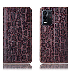 Leather Case Stands Flip Cover Holder H16P for Oppo K9X 5G Brown