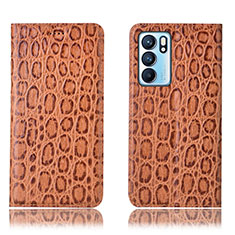 Leather Case Stands Flip Cover Holder H16P for Oppo Reno6 5G Light Brown